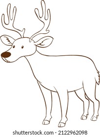 Deer in doodle simple style on white background illustration