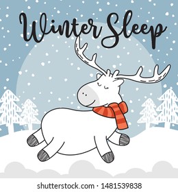 Deer Doodle Winter Sleep Cartoon 