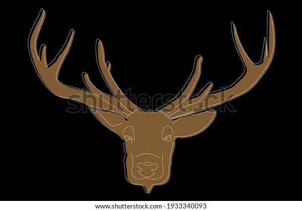 Deer drawing. Deer head full face. Simple line\
drawing of a deer. Wild\
animal