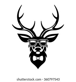 Deer Dressed up in Hipster Style, Simple Logo Design. Vector