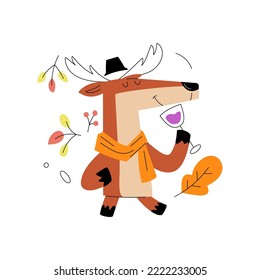 A Deer Drinking Wine On Thanksgiving