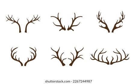 Deer and elk antlers set. Bone branching natural decorations for interior design with elegant shape and vector ornament