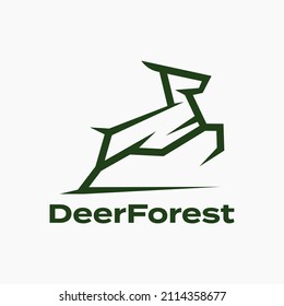 Deer elk hunter forest icon line outline logo design Premium