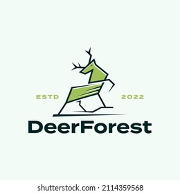 Deer elk hunter forest icon line outline logo design Premium