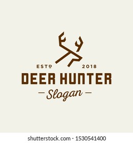 deer elk hunter logo icon hipster in vintage classic badge design style illustration