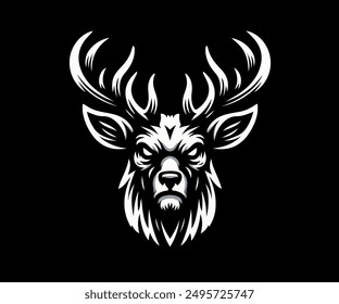 Deer,  elk serious log | vector deer logo white 