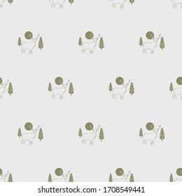 deer elk wapiti antler moose animal vintage art background seamless pattern design
