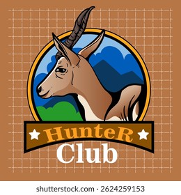 Deer Emblem Vintage wild nature label and logo template. Wild deer hunting club engraving element nature outdoor.