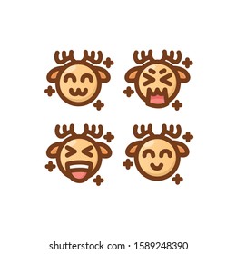 Deer Emoji Set, Happy, Awkward, Smile & Laugh, Vector Illustrations.