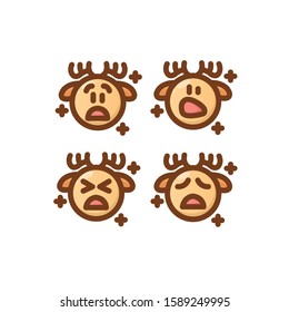 Deer Emoji Set, Upset, Sad, Shock & Surprised, Vector Illustrations.
