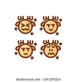 Deer Emoticon Set, Bored, Malicious, Anxious & Embarrassing, Vector Illustrations