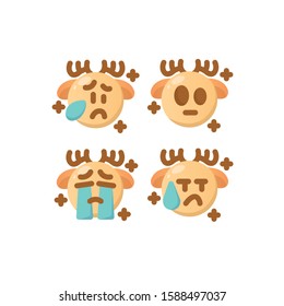 Deer Emoticon Set, Cry, Sad, Tears, Annoyed & Shock, Vector Illustrations.