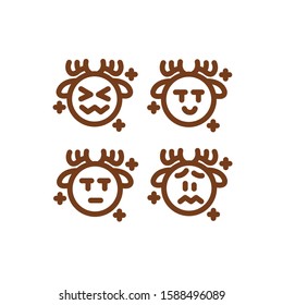 Deer Emoticon Set, Embarrassing, Anxious, Bored & Malicious, Vector Illustrations.