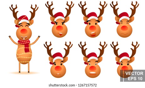 Deer. Emotions. Young. Cartoon style. For your design. New Year. Christmas.