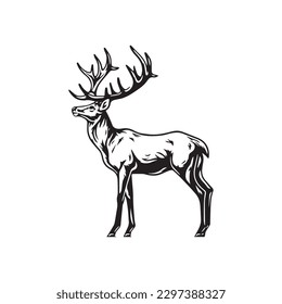 deer engraving isolated on white background