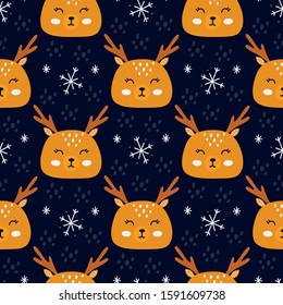Deer  face cute. Nursery pattern illustration. 
