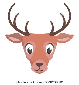 Deer face front view. Animal head in cartoon style.