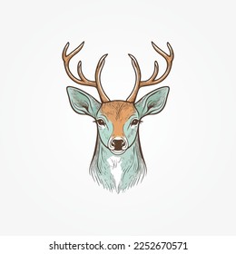 Deer face, head line art illustration logo or graphic art template