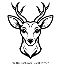 Deer Face Line Art Vector Illustration.