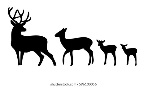 Deer Family Black And White Vector Set