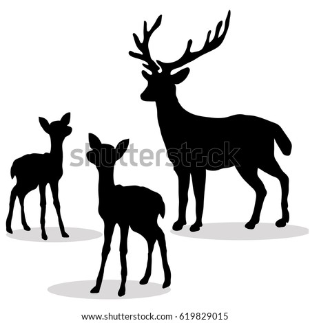Deer family silhouette black on white background