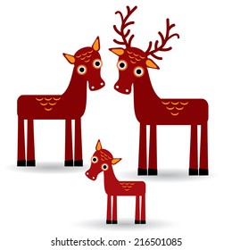 deer and fawn. Set of funny animals with cubs on white background. vector