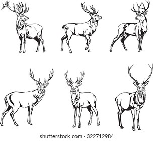 deer, deer figure, vector, illustration, black and white, silhouette