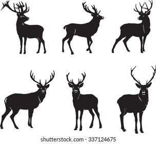 deer, deer figure, vector, illustration, black and white, silhouette, stamp