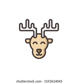 Deer Filled Outline Icon with Soft Color and Shadow, Vector Editable