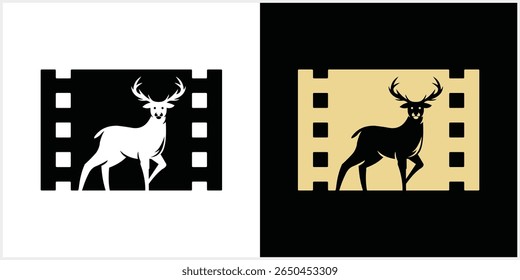 Deer Film Logo Design Template with deer icon and film icon