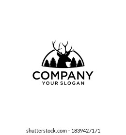 Deer Fir Coniferous Pine Forest Tree Nature Wildlife Logo