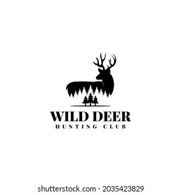 deer fir pine tree forest logo design vector