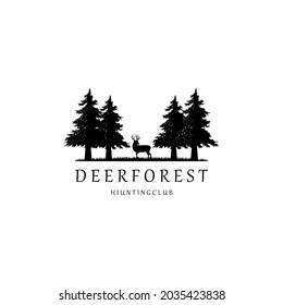 vectores de diseño del logo del bosque de pino de ciervo