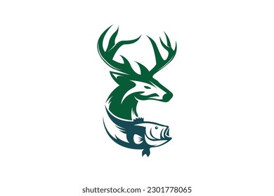 Deer and fish hunting logo