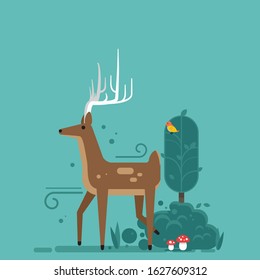 Deer. Flat design. Vector illustration.
