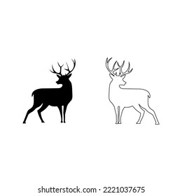 Deer flat line icon. Vector thin sign of reindeer, wild animal. Outline illustration for zoo color editable