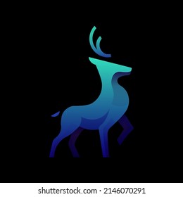 Deer in flat style. Deer with a gradient fill. Isolated minimal deer on one color background. Vector stock illustration.