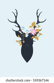 Deer floral art poster