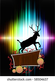 Deer con marco floral sobre fondo del espectro abstracto Ilustración original