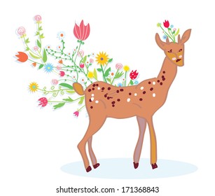 Deer and flower spring background cute design