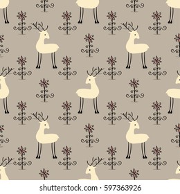 Deer flowers seamless pattern.