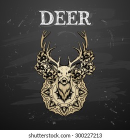Deer with flowers  in tattoo style
