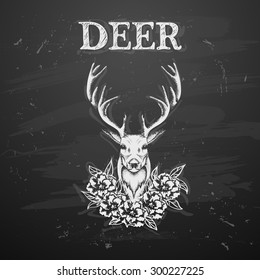 Deer with flowers  in tattoo style