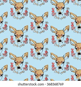 Deer and flowers vector illustration seamless 