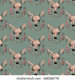 Deer and flowers vector illustration seamless 