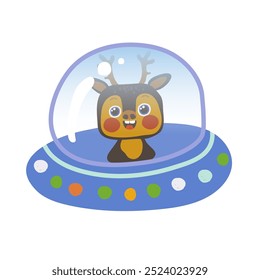 A deer in a flying saucer on a white background. Vector illustration