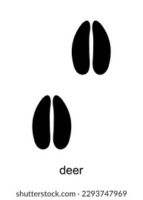 Deer Footprint. Deer track. Track of forest animal. Ungulate animal footprints. Mammal animal. Black Silhouette Design. Vector illustration isolated on white background