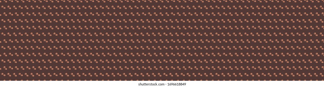 Deer footprint track seamless pattern. Ditzy natural brown flat color background.  Childish hand drawn animal doodle style. For woodland textile, rustic nature all over print. Simple drawn stag walk.