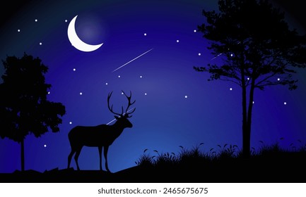 deer in forest beautiful night scenery