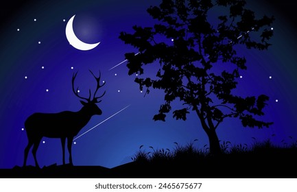 deer in forest beautiful night scenery